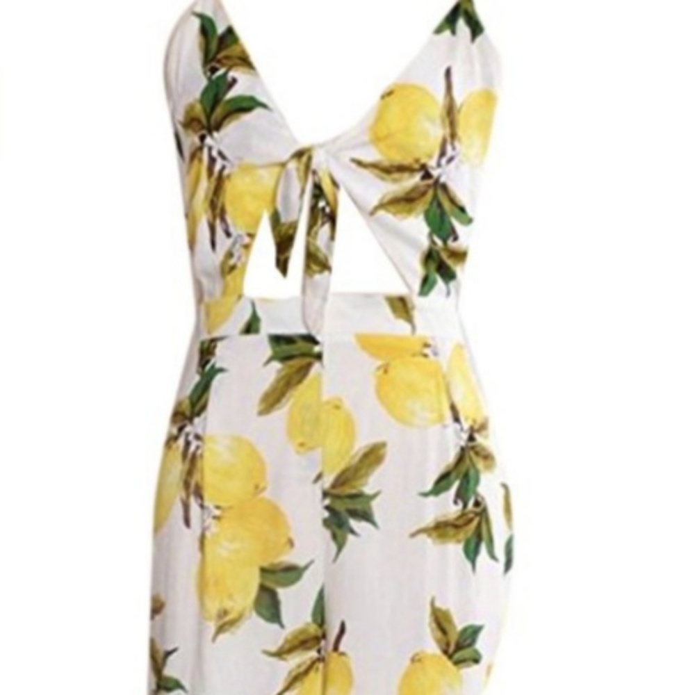 Lemon Print Backless Romper Playsuit - Picture 3 of 4